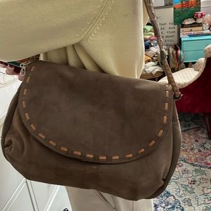 Taupe suede shoulder bag